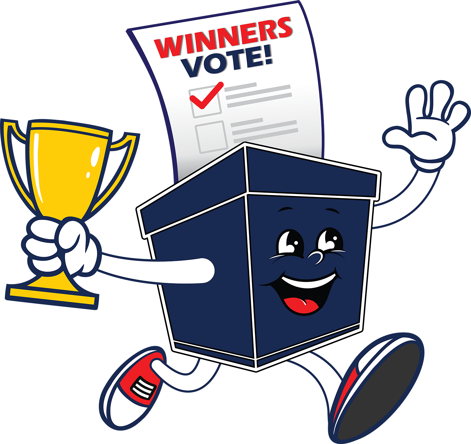 PTV ballot box cartoon with trophy