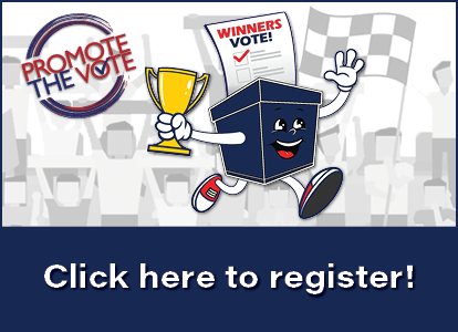 Promote the Vote 2025 Logo of ballot box holding a trophy